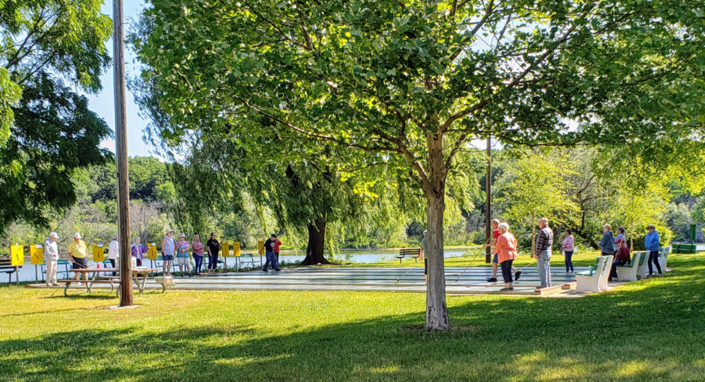 People playing shuffleboard in Riverside Park
