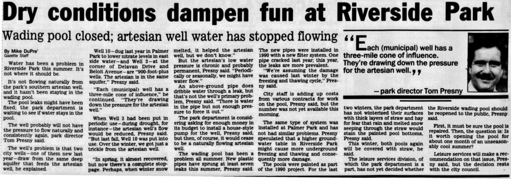 Janesville Gazette story on Riverside Park wading pool closure